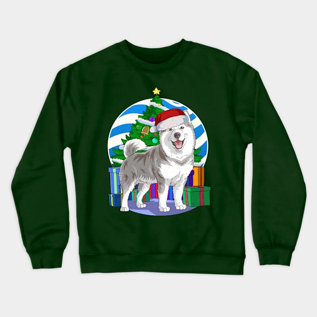 Alaskan Malamute Dog Cute Santa Christmas Gift Crewneck Sweatshirt by Noseking